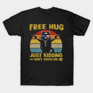 Cat Bandana Free Hug Just Kidding Don't Touch Me Vintage Sunset T-Shirt